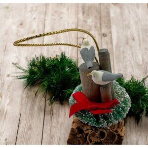 Vintage Seagulls Christmas Tree Ornament Standing on Logs Wreath Nautical Birds